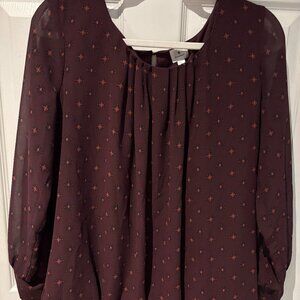 Dress Barn Wine Colored Pleated Neck Blouse
